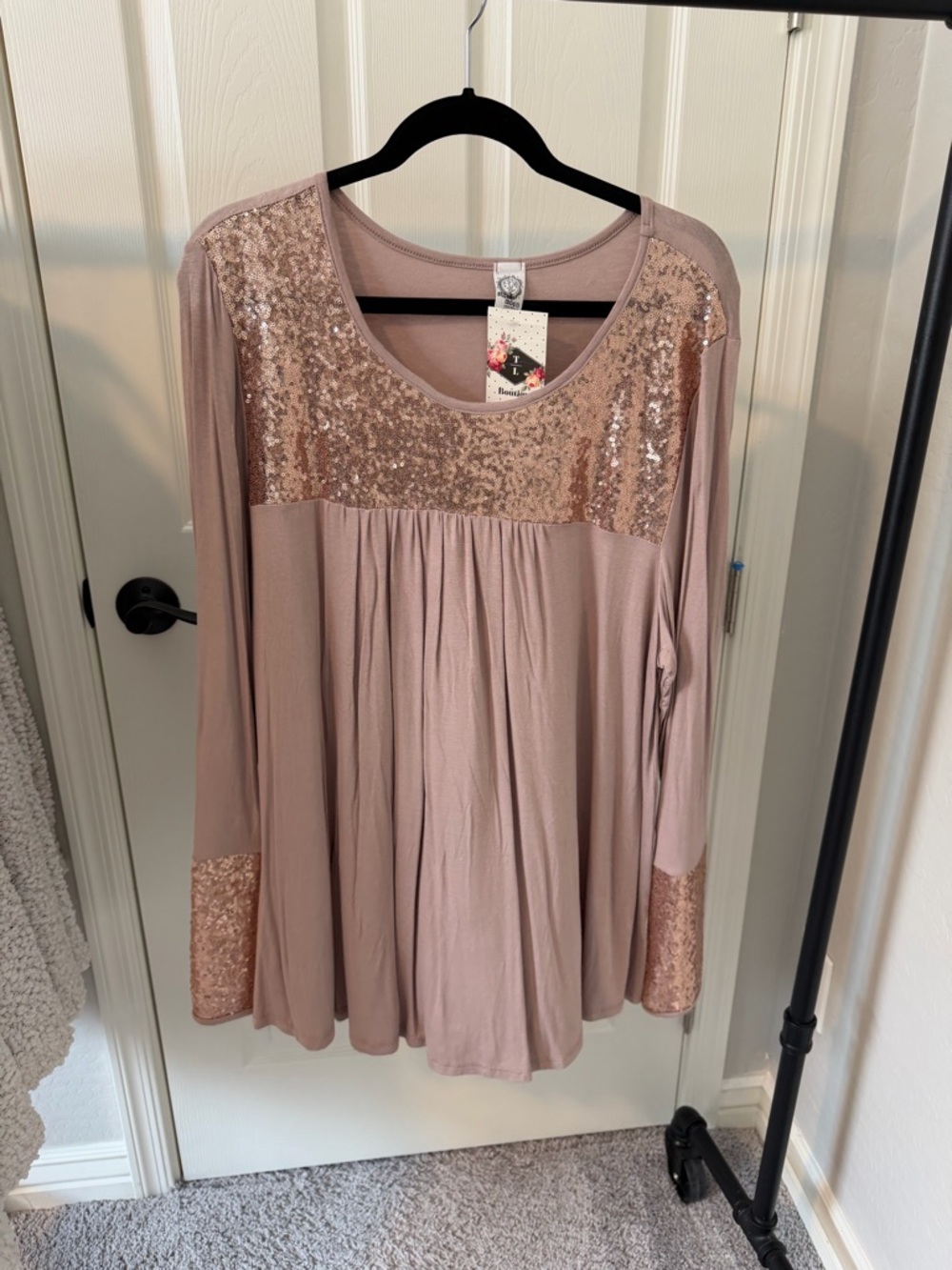 Sun n Moon Blush Pink Sequin Long Sleeve Top